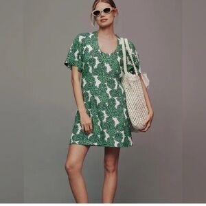 Anthropologie Green Floral Mini Dress